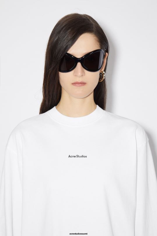 Acne Studios vaatteet optinen valkoinen 0VF2B210 logollinen pitkähihainen t-paita