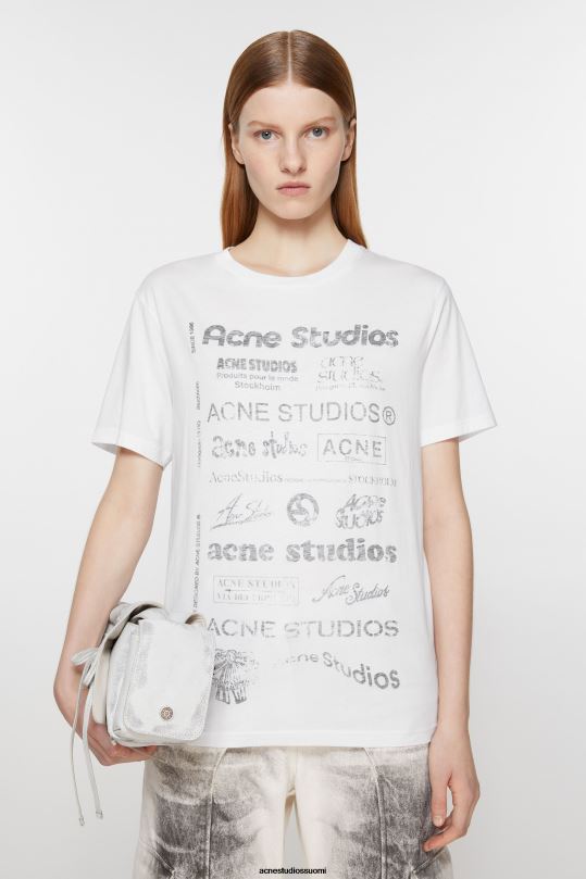 Acne Studios vaatteet optinen valkoinen 0VF2B375 logollinen t-paita - rento istuvuus