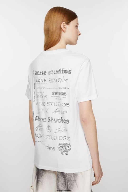 Acne Studios vaatteet optinen valkoinen 0VF2B375 logollinen t-paita - rento istuvuus