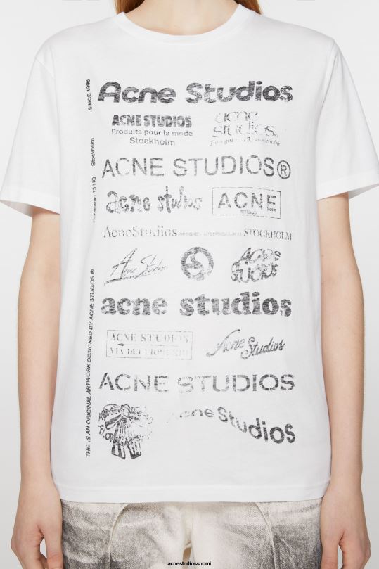Acne Studios vaatteet optinen valkoinen 0VF2B375 logollinen t-paita - rento istuvuus