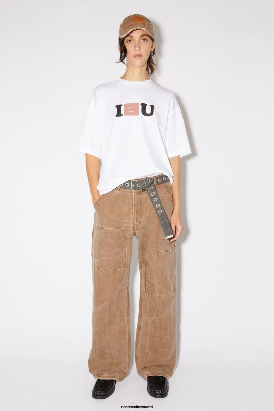 Acne Studios vaatteet optinen valkoinen 0VF2B383 kasvologolla varustettu t-paita - rento istuvuus unisex