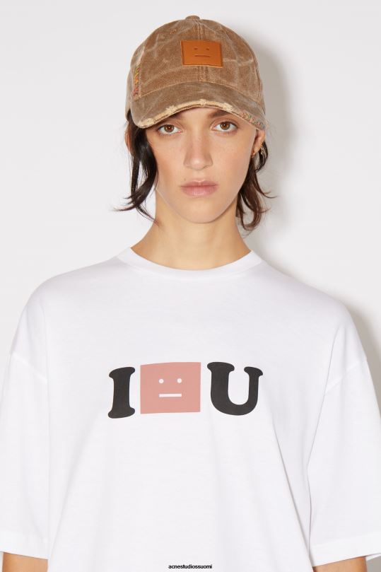 Acne Studios vaatteet optinen valkoinen 0VF2B383 kasvologolla varustettu t-paita - rento istuvuus unisex