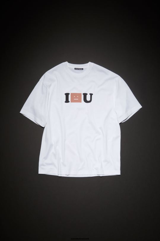 Acne Studios vaatteet optinen valkoinen 0VF2B383 kasvologolla varustettu t-paita - rento istuvuus unisex
