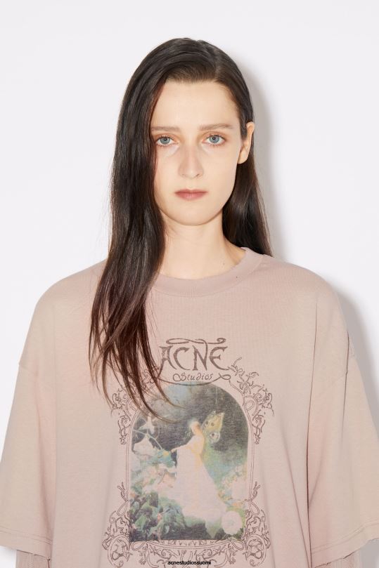 Acne Studios vaatteet pölyinen vaaleanpunainen 0VF2B397 kerroksinen printti t-paita