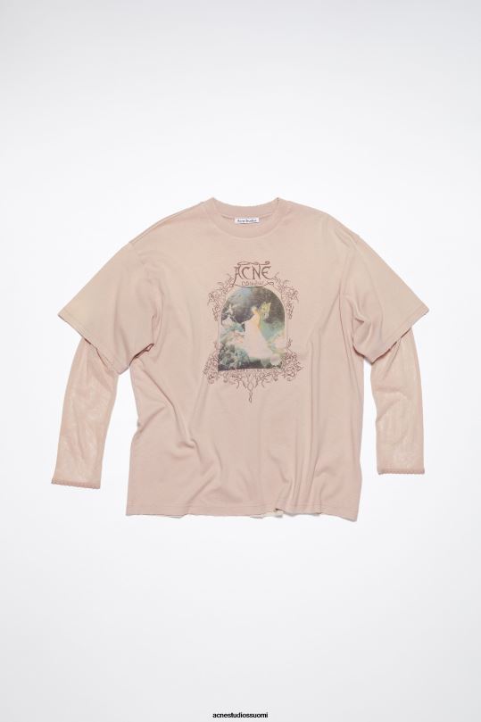 Acne Studios vaatteet pölyinen vaaleanpunainen 0VF2B397 kerroksinen printti t-paita