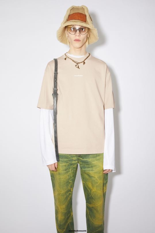Acne Studios vaatteet samppanja beige 0VF2B1028 logollinen t-paita