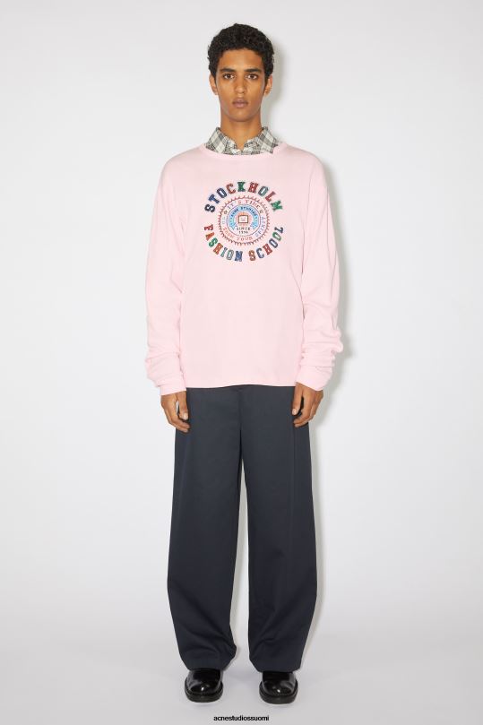 Acne Studios vaatteet vaalea pinkki 0VF2B1136 painettu pitkähihainen t-paita - normaali istuvuus unisex