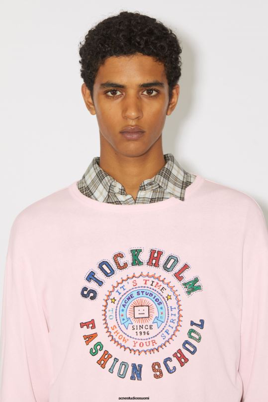 Acne Studios vaatteet vaalea pinkki 0VF2B1136 painettu pitkähihainen t-paita - normaali istuvuus unisex