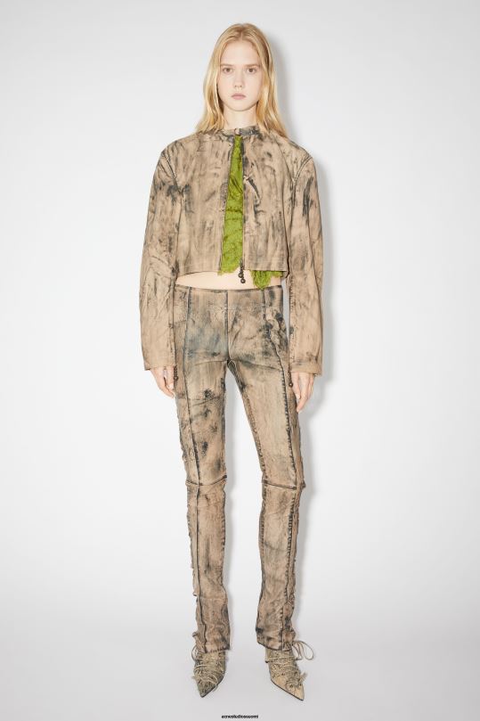 Acne Studios vaatteet beige/vihreä 0VF2B51 maalattu nahka biker takki kiitotien show
