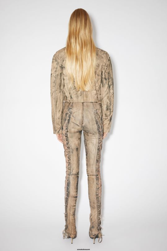 Acne Studios vaatteet beige/vihreä 0VF2B51 maalattu nahka biker takki kiitotien show