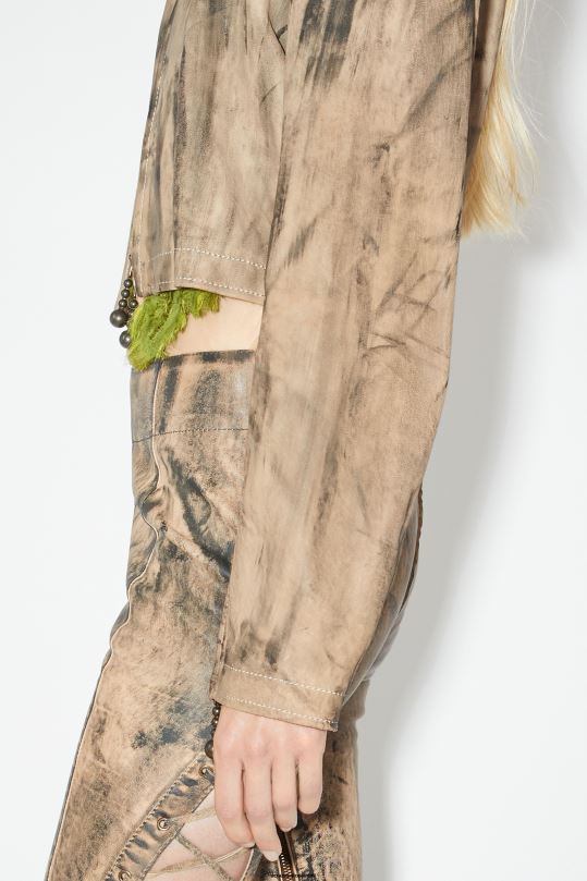 Acne Studios vaatteet beige/vihreä 0VF2B51 maalattu nahka biker takki kiitotien show