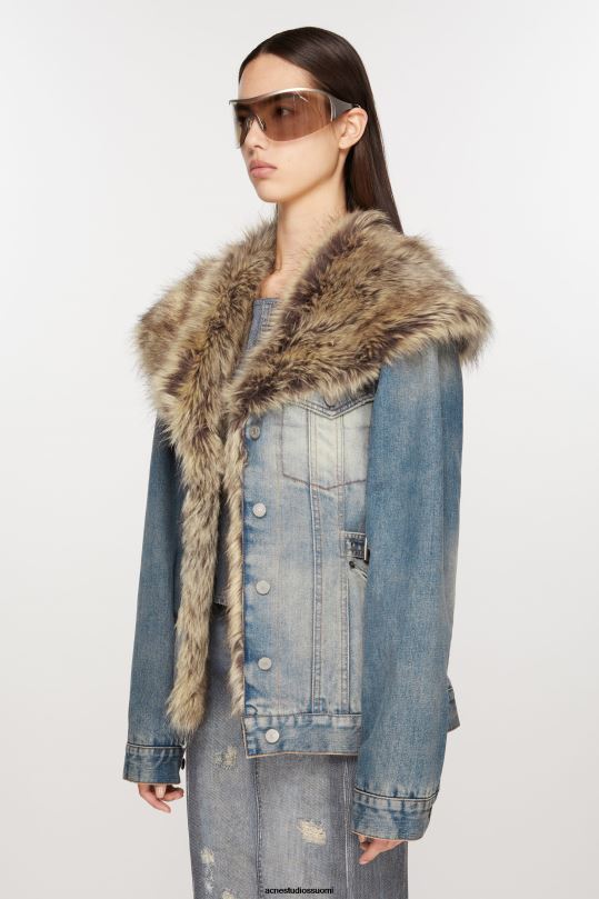 Acne Studios vaatteet keski sininen 0VF2B11 karvainen reunustettu farkkutakki