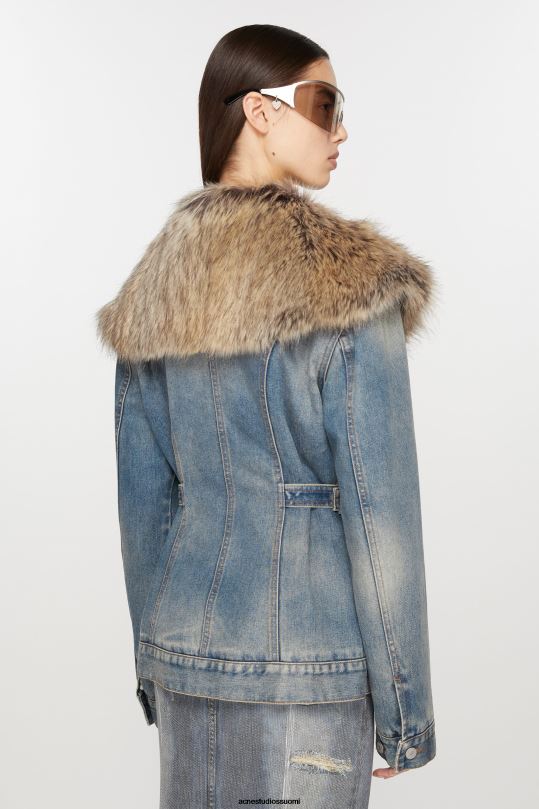 Acne Studios vaatteet keski sininen 0VF2B11 karvainen reunustettu farkkutakki