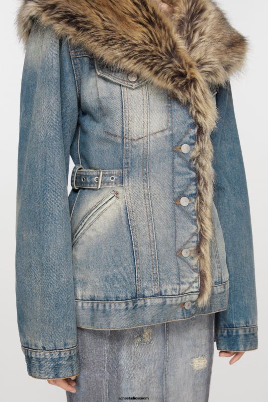 Acne Studios vaatteet keski sininen 0VF2B11 karvainen reunustettu farkkutakki