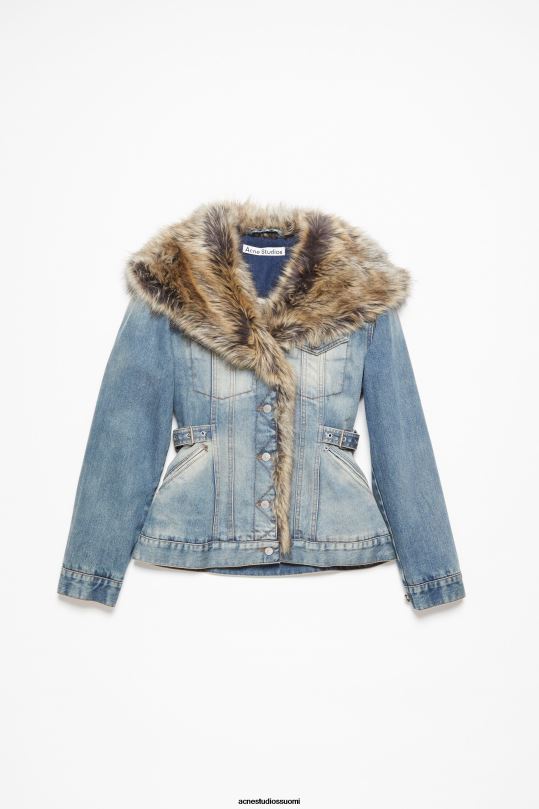 Acne Studios vaatteet keski sininen 0VF2B11 karvainen reunustettu farkkutakki