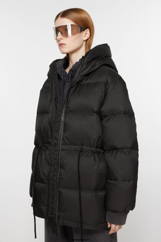 Acne Studios vaatteet musta 0VF2B19 hupullinen puffitakki