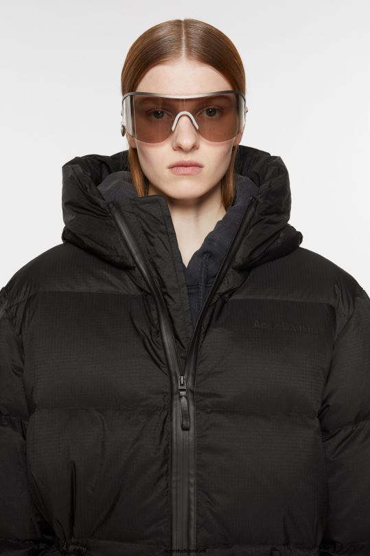Acne Studios vaatteet musta 0VF2B19 hupullinen puffitakki