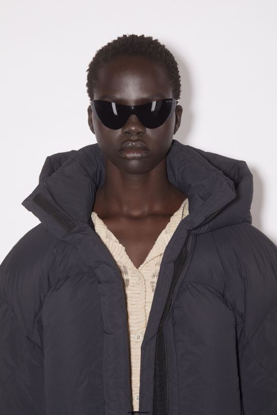Acne Studios vaatteet musta 0VF2B31 hupullinen puffitakki