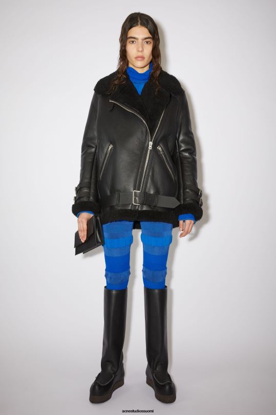 Acne Studios vaatteet musta 0VF2B429 nahkainen shearling takki