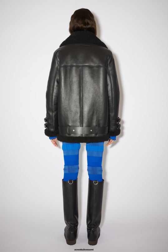 Acne Studios vaatteet musta 0VF2B429 nahkainen shearling takki