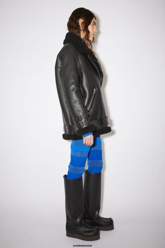 Acne Studios vaatteet musta 0VF2B429 nahkainen shearling takki