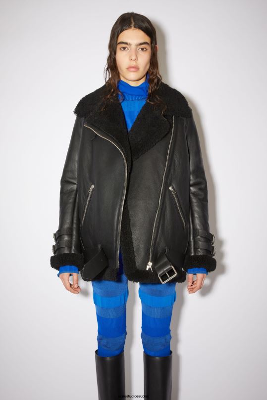 Acne Studios vaatteet musta 0VF2B429 nahkainen shearling takki