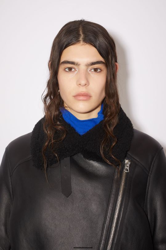 Acne Studios vaatteet musta 0VF2B429 nahkainen shearling takki