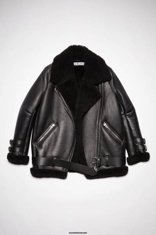 Acne Studios vaatteet musta 0VF2B429 nahkainen shearling takki