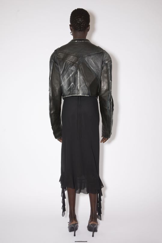 Acne Studios vaatteet musta 0VF2B53 tilkkutäkki nahka biker takki kiitotien show
