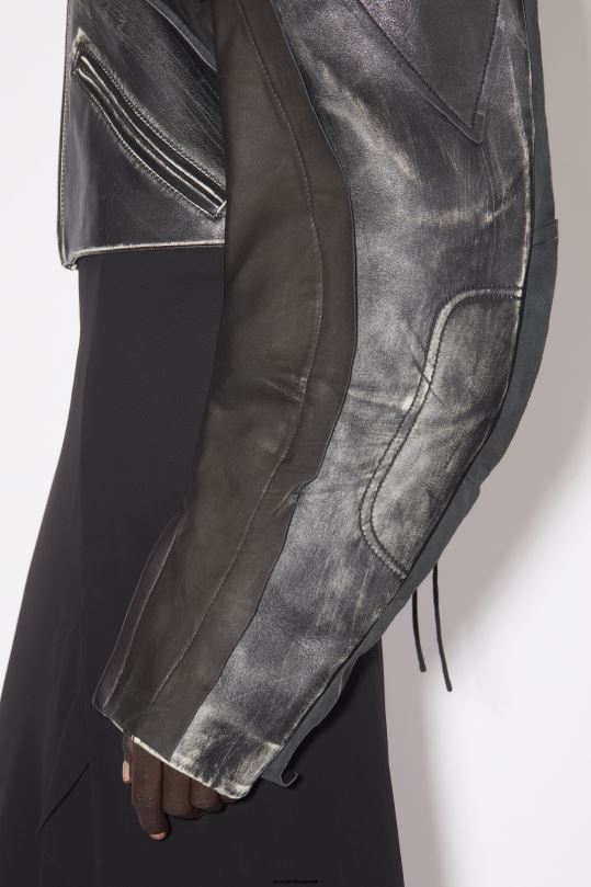 Acne Studios vaatteet musta 0VF2B53 tilkkutäkki nahka biker takki kiitotien show