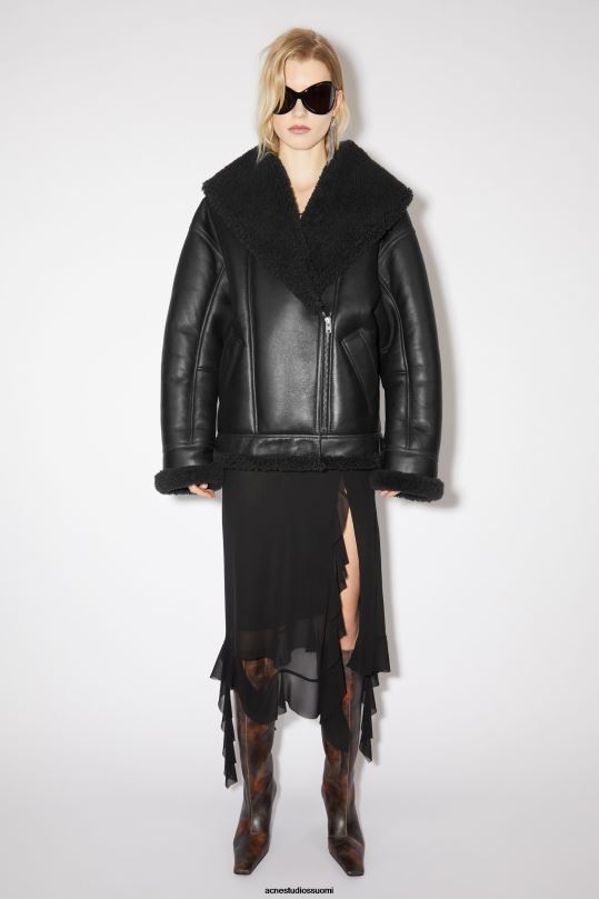 Acne Studios vaatteet musta 0VF2B56 nahkainen shearling takki