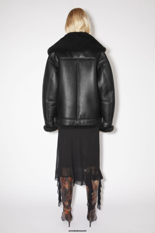 Acne Studios vaatteet musta 0VF2B56 nahkainen shearling takki