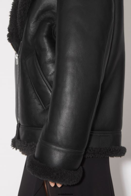 Acne Studios vaatteet musta 0VF2B56 nahkainen shearling takki