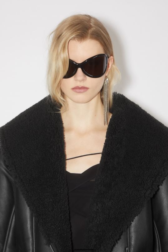Acne Studios vaatteet musta 0VF2B56 nahkainen shearling takki