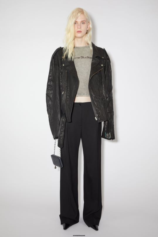 Acne Studios vaatteet musta 0VF2B58 ryppyinen nahkainen biker-takki