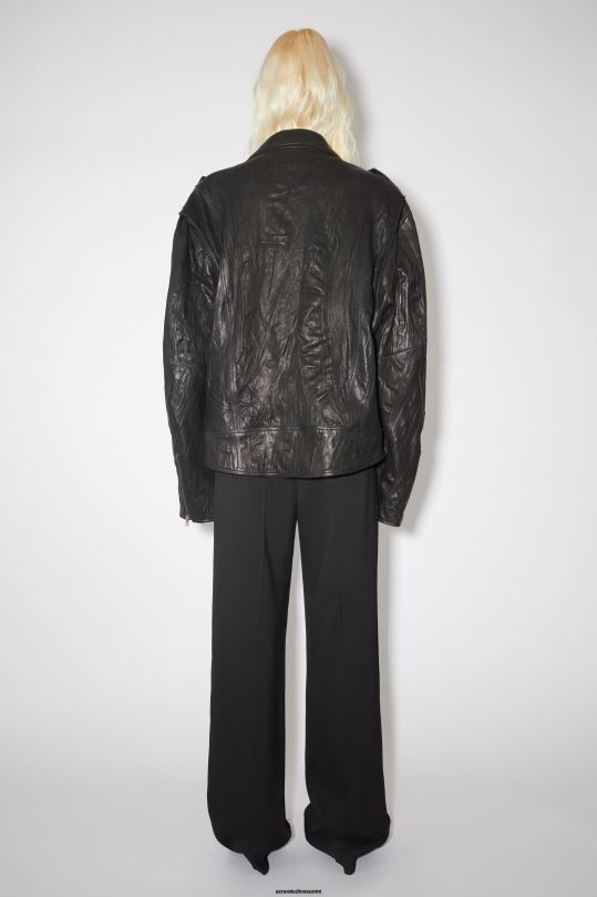 Acne Studios vaatteet musta 0VF2B58 ryppyinen nahkainen biker-takki