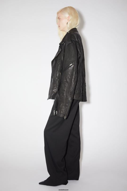 Acne Studios vaatteet musta 0VF2B58 ryppyinen nahkainen biker-takki