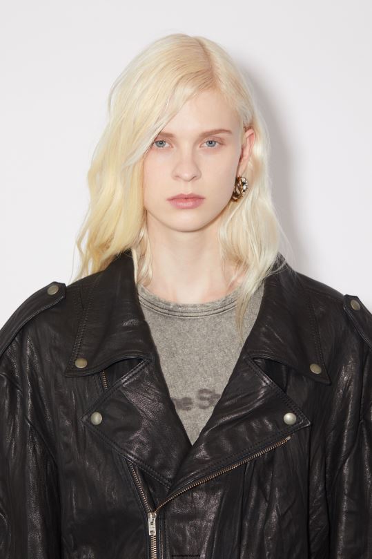 Acne Studios vaatteet musta 0VF2B58 ryppyinen nahkainen biker-takki