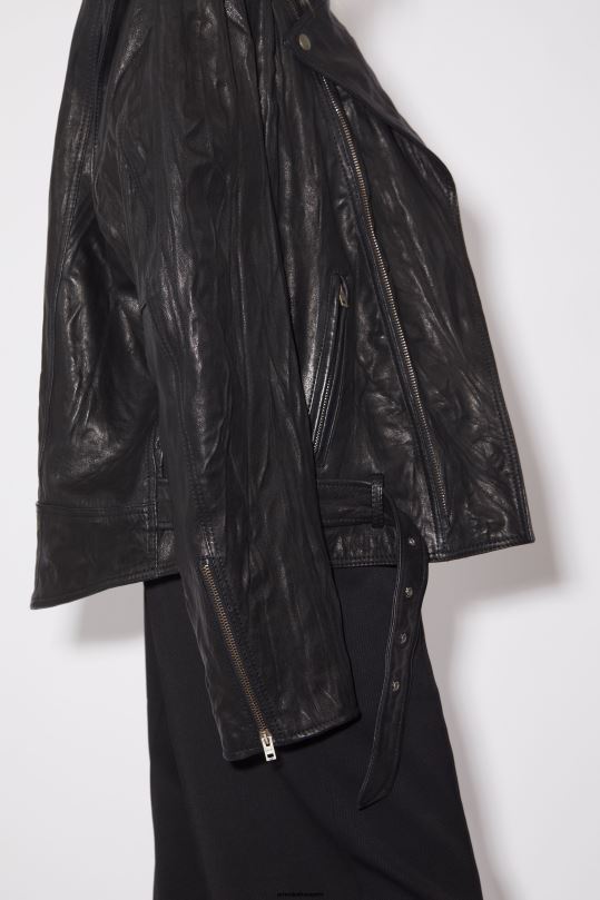 Acne Studios vaatteet musta 0VF2B58 ryppyinen nahkainen biker-takki