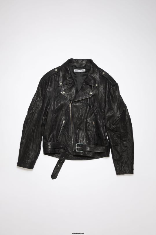 Acne Studios vaatteet musta 0VF2B58 ryppyinen nahkainen biker-takki