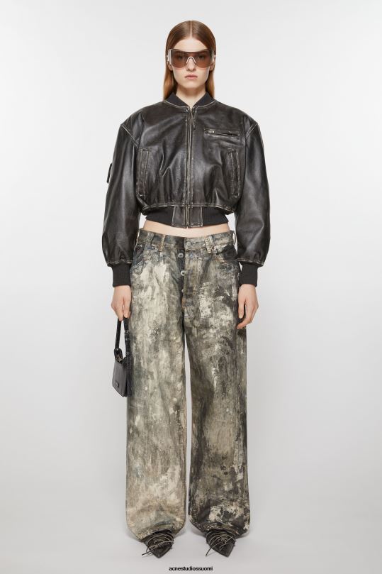 Acne Studios vaatteet musta 0VF2B8 nahkainen bomber-takki