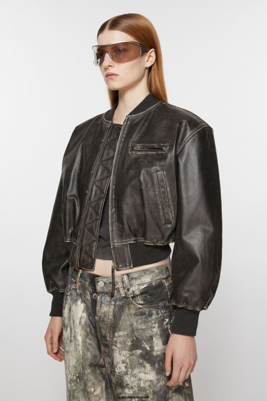 Acne Studios vaatteet musta 0VF2B8 nahkainen bomber-takki