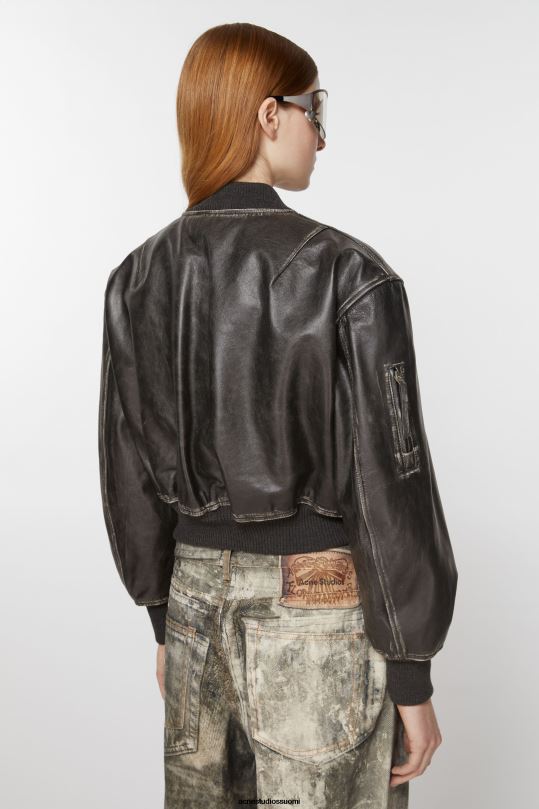 Acne Studios vaatteet musta 0VF2B8 nahkainen bomber-takki