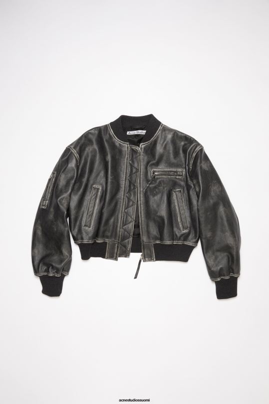 Acne Studios vaatteet musta 0VF2B8 nahkainen bomber-takki