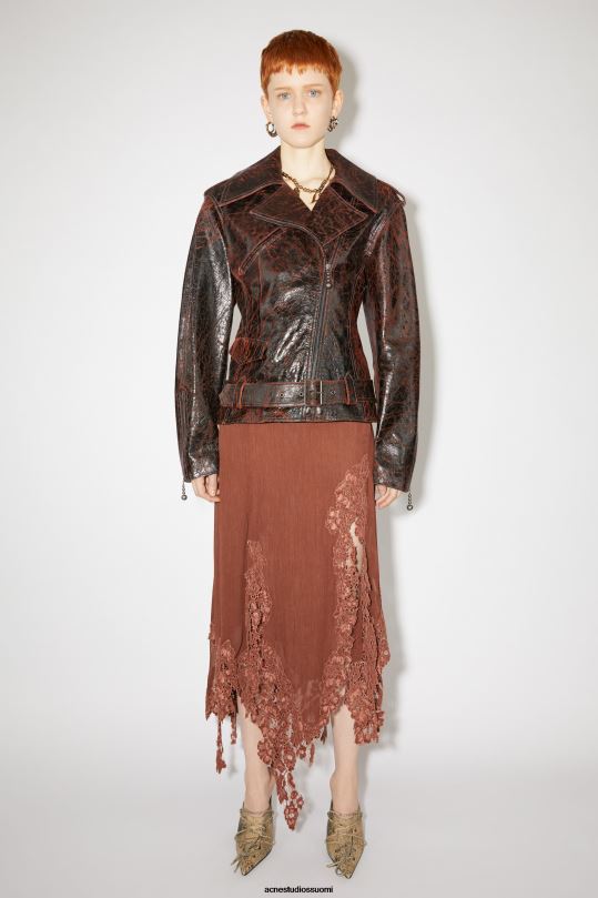 Acne Studios vaatteet oranssi/musta 0VF2B52 tiimalasin nahkainen biker-takki