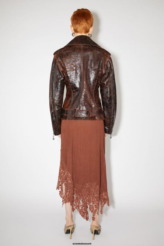 Acne Studios vaatteet oranssi/musta 0VF2B52 tiimalasin nahkainen biker-takki