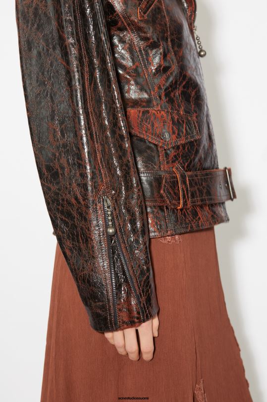 Acne Studios vaatteet oranssi/musta 0VF2B52 tiimalasin nahkainen biker-takki
