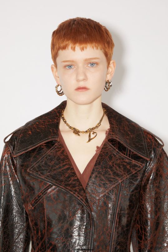 Acne Studios vaatteet oranssi/musta 0VF2B52 tiimalasin nahkainen biker-takki