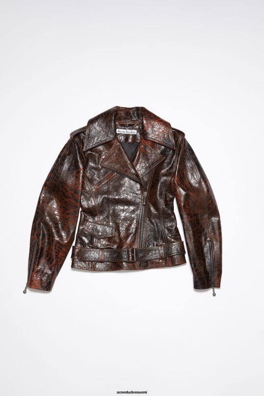 Acne Studios vaatteet oranssi/musta 0VF2B52 tiimalasin nahkainen biker-takki