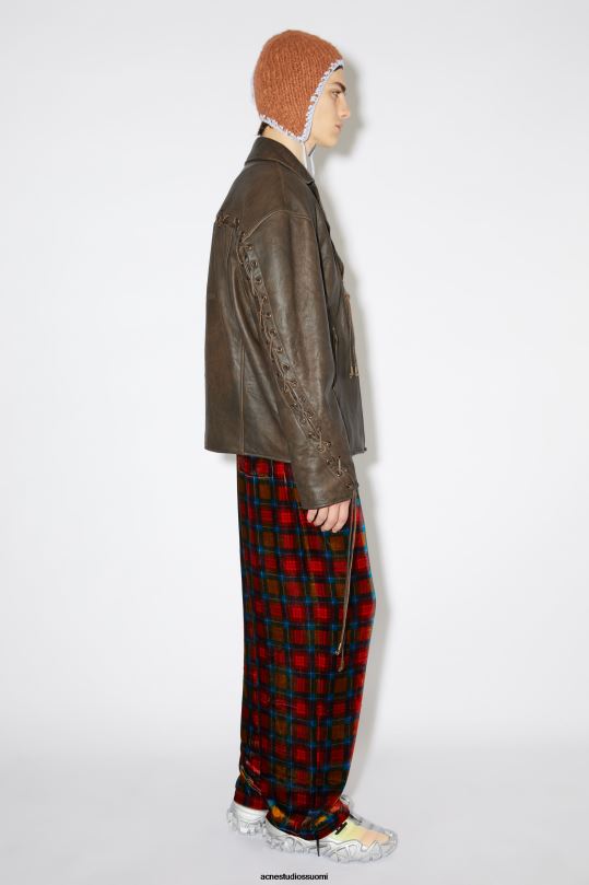 Acne Studios vaatteet ruskea/oranssi 0VF2B919 nauhoitettu nahkatakki